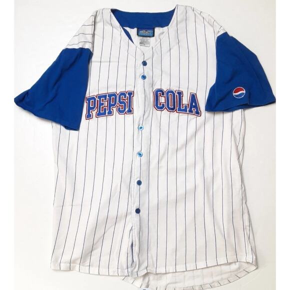 Pepsi Cola Embroidered Pinstripe Baseball Jersey - Size XL - Picture 1 of 9